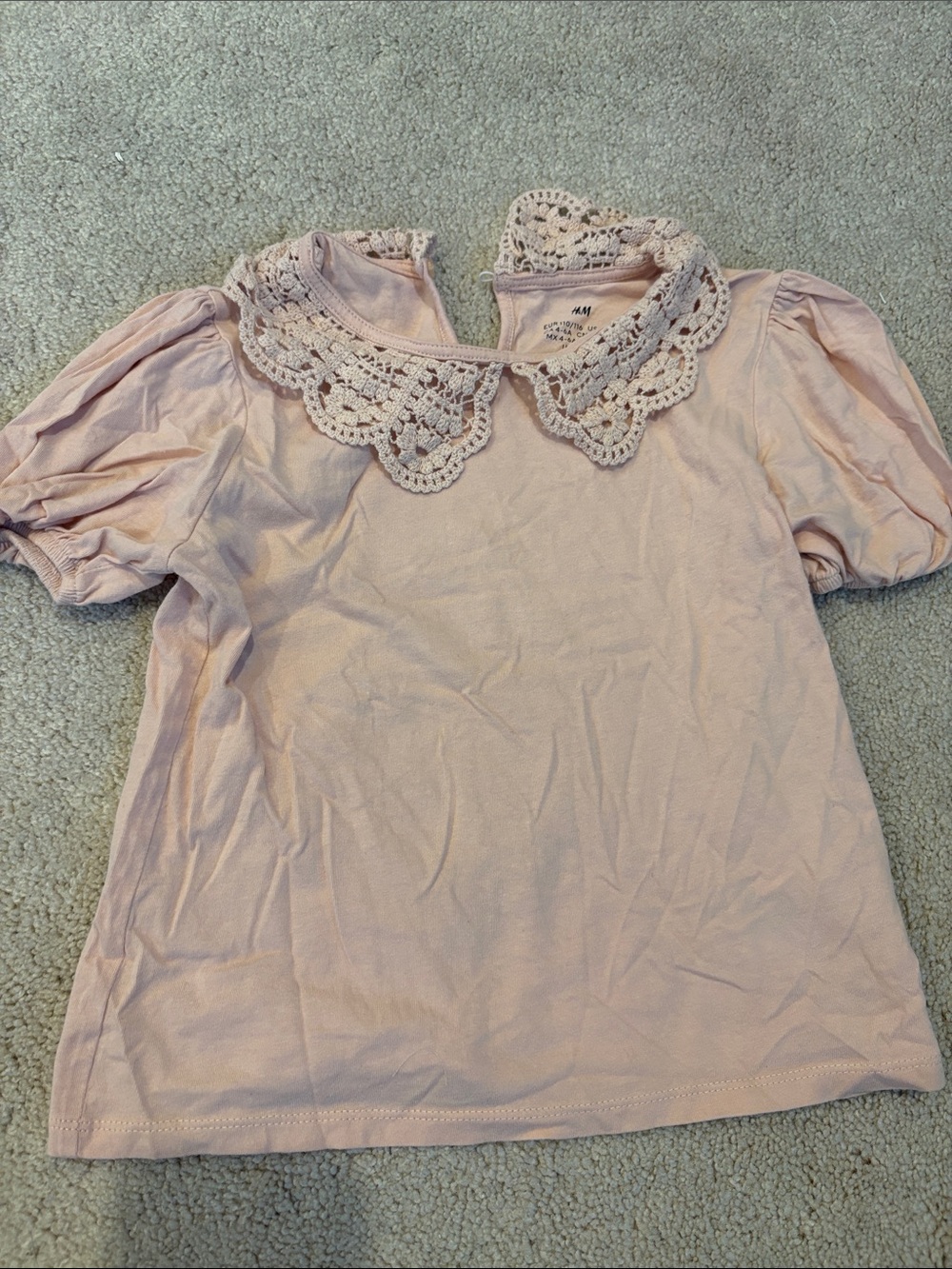 H&M Light Pink Crochet Collar Puff Sleeve Blouse